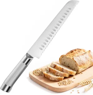 Bread Knife 10-inch - German Stainless Steel Serrated Blade with Wave Edge Design, Ergonomic Safety Handle for Bread, Fruits & Meats