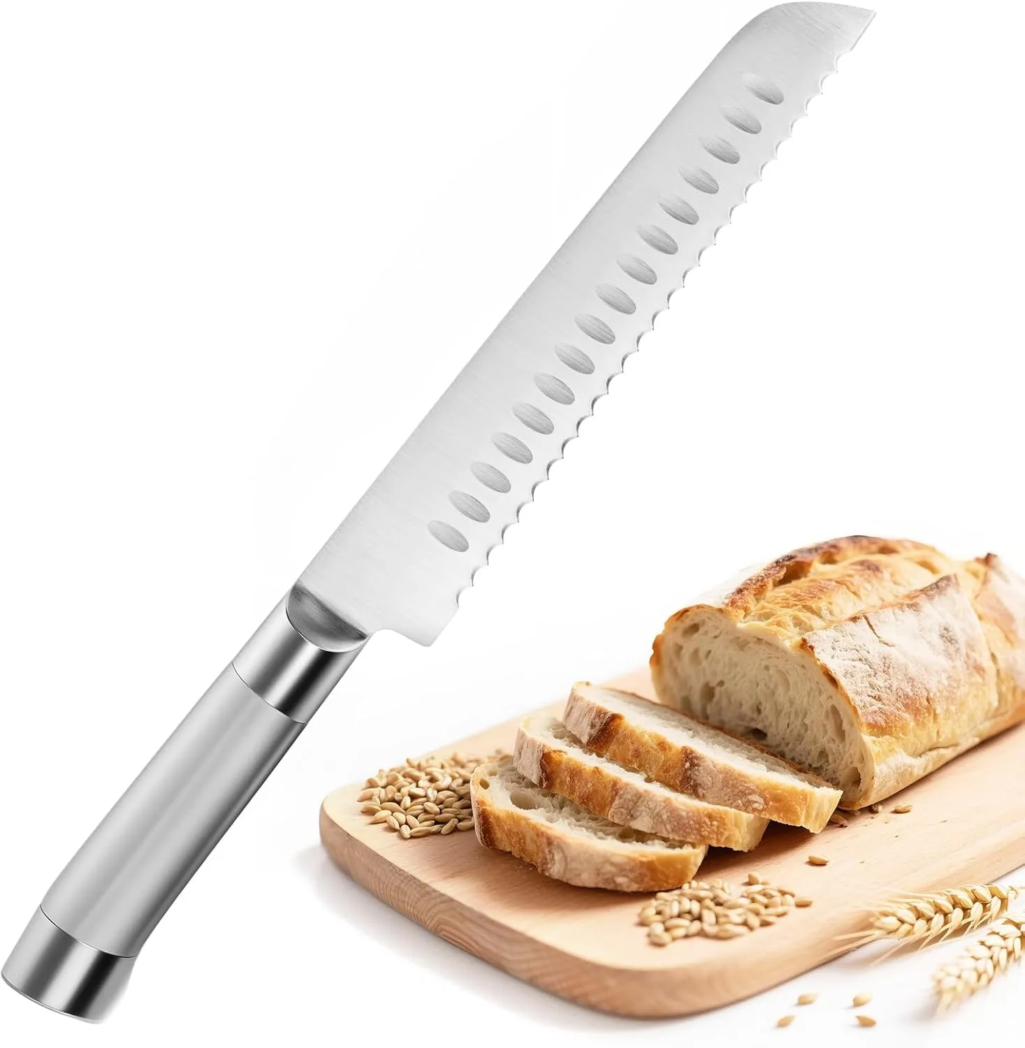 Bread Knife 10-inch - German Stainless Steel Serrated Blade with Wave Edge Design, Ergonomic Safety Handle for Bread, Fruits & Meats