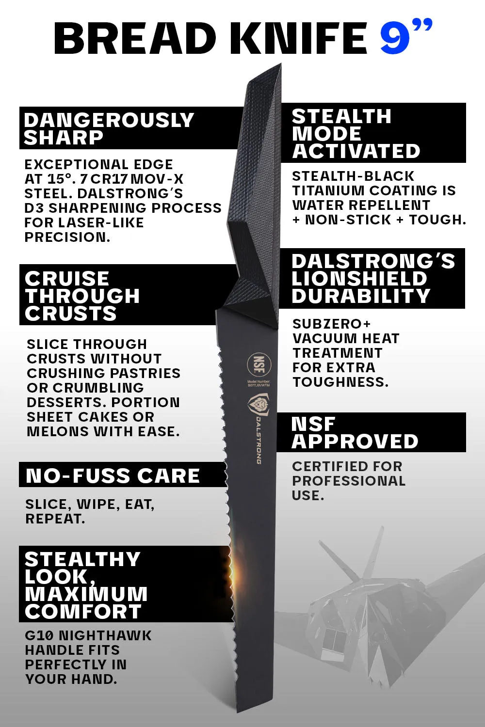 Bread Knife 9" | Shadow Black Series | NSF Certified | Dalstrong ©