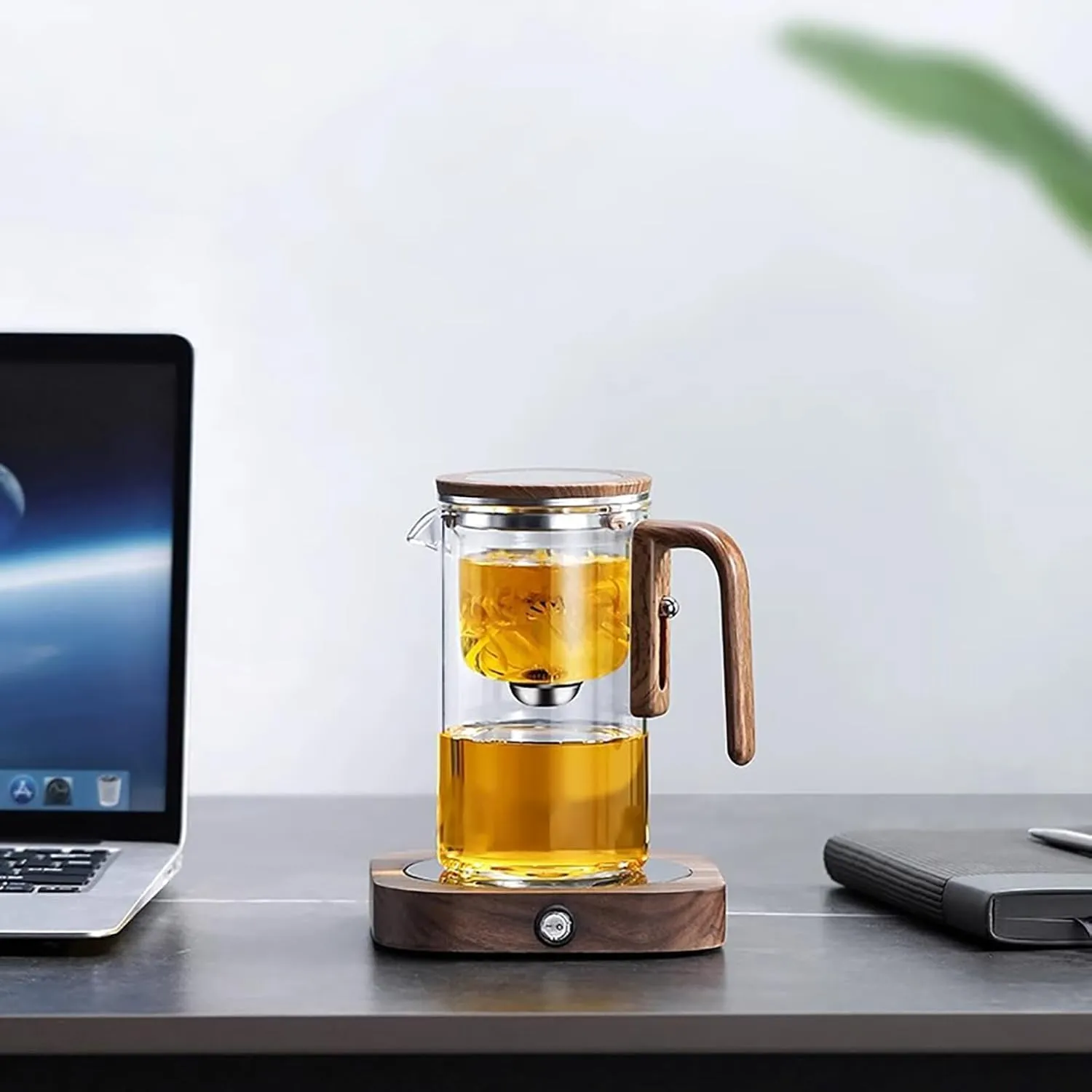Brewaura Magical Teapot,Enchanti Tea Pot,Magic Tea Cup with Strainer, with Infuser, Magnetic Switch,Easy Brew, One-Click Tea Drinking (Yellow,520ml)