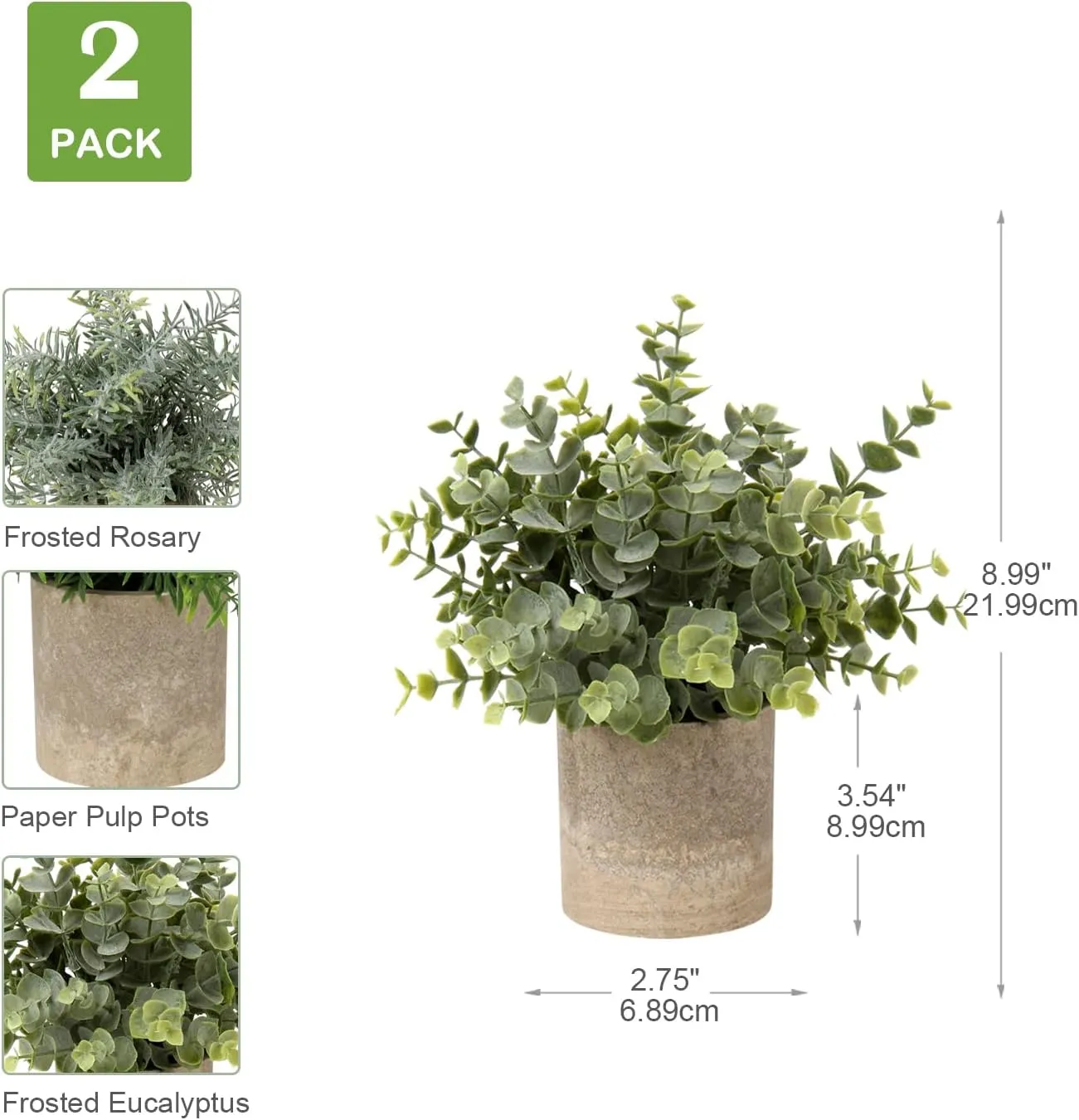 Briful Artificial Potted Plants Set of 2 Small Faux Plant Eucalyptus Mini Fake Plant Decor for Home Table Office Room Desk Bathroom Shelf Kitchen Rustic