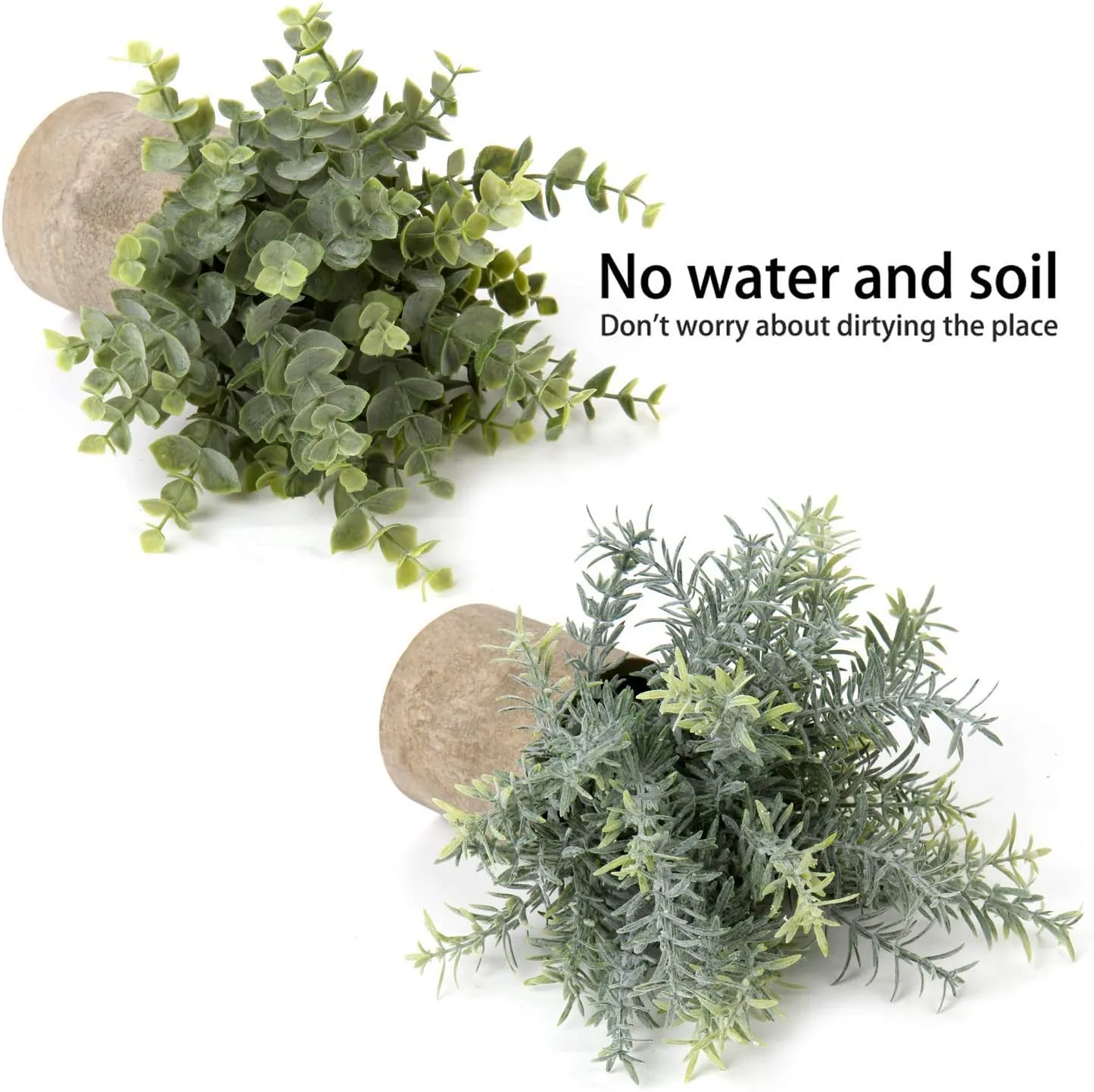 Briful Artificial Potted Plants Set of 2 Small Faux Plant Eucalyptus Mini Fake Plant Decor for Home Table Office Room Desk Bathroom Shelf Kitchen Rustic