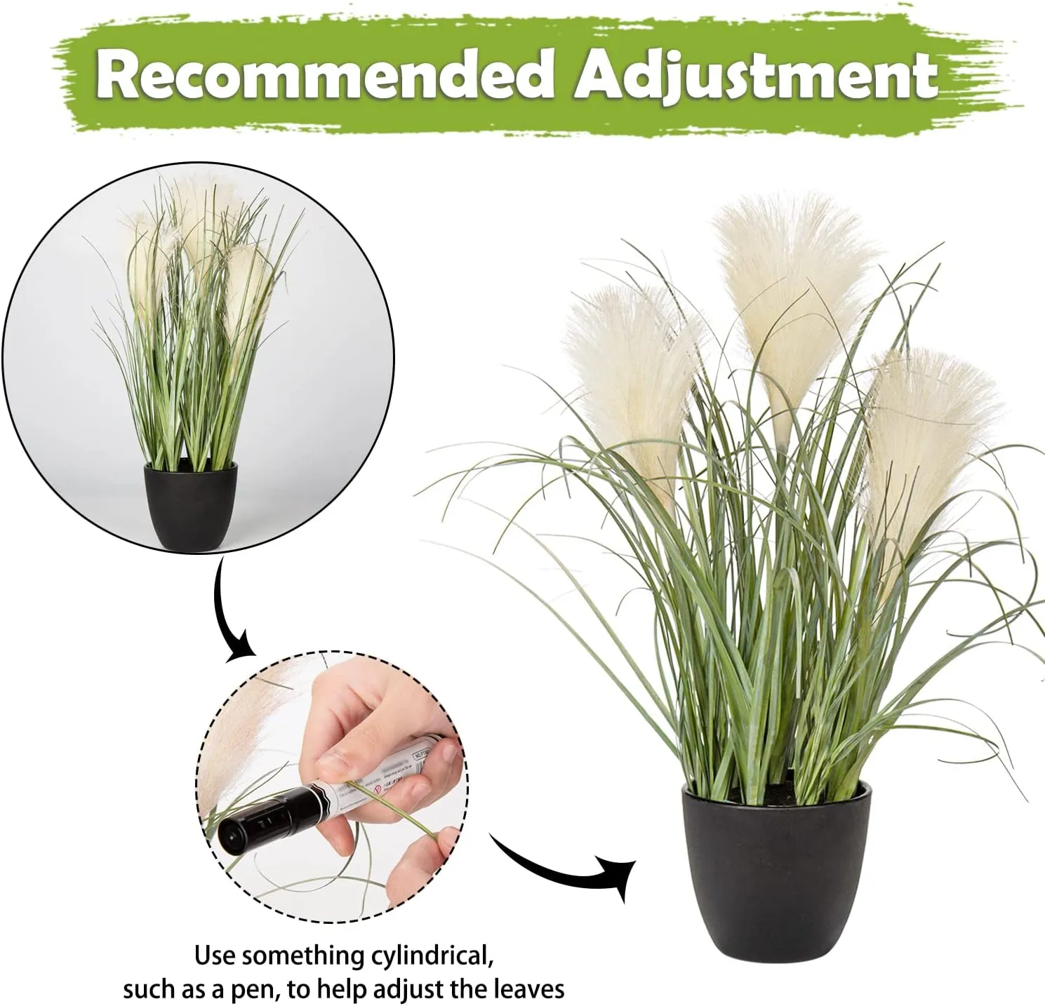 Briful Small Fake Plants 17" Faux Grass Plants Decor Artificial Potted Plants for Home Bathroom Office Desk Garden Indoor Decoration