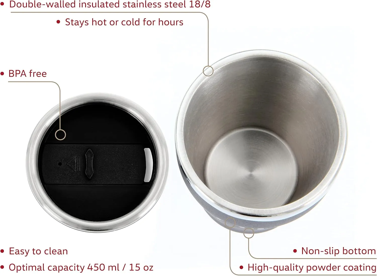 BRISA VW Collection - Insulated Stainless Steel Thermo Drinking Cup in VW GTI Design, Double-Walled (450ml/15.2 fl oz/GTI The Legend/Black)