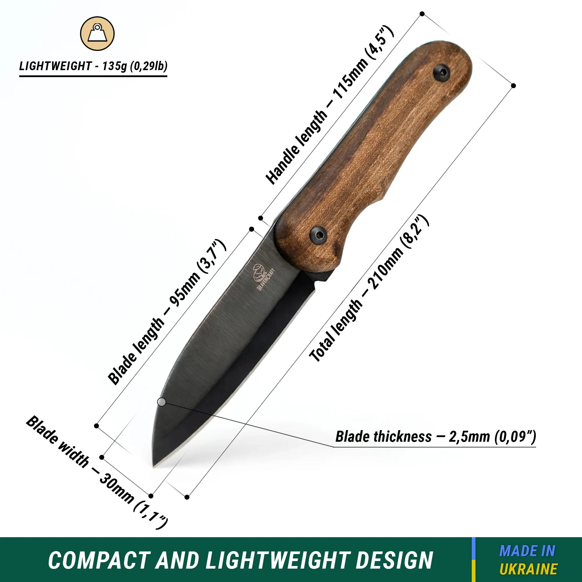 BSH5 Shadow – Compact Carbon Steel Bushcraft Knife Walnut Handle With Leather Sheath