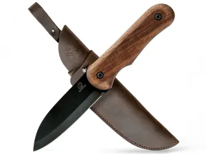 BSH5 Shadow – Compact Carbon Steel Bushcraft Knife Walnut Handle With Leather Sheath