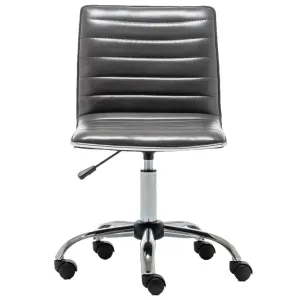 BTEXPERT Swivel Mid Back Armless Ribbed Task Leather Chair, Gray upholstery and Chrome
