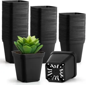 BTPLASTIK 80 Pcs Nursery Pots 4 Inch, Plastic Seed Starting Pot with Drainage Holes, Sturdy Seedling pots for Planting, Succulents, Transplanting, Cuttings (Black)