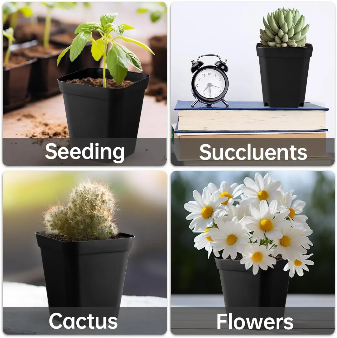 BTPLASTIK 80 Pcs Nursery Pots 4 Inch, Plastic Seed Starting Pot with Drainage Holes, Sturdy Seedling pots for Planting, Succulents, Transplanting, Cuttings (Black)