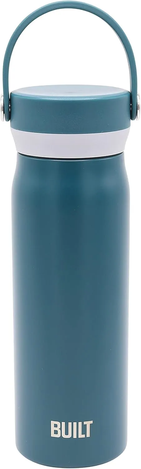 BUILT Cascade Double Wall Vacuum Insulated Stainless Steel Wide Mouth Water Bottle with Comfort Grip and Carry Handle Lid, 20 ounces