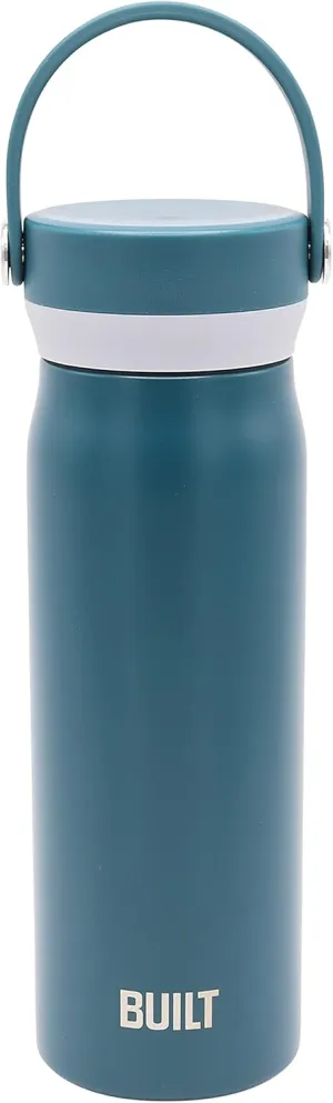 BUILT Cascade Double Wall Vacuum Insulated Stainless Steel Wide Mouth Water Bottle with Comfort Grip and Carry Handle Lid, 20 ounces