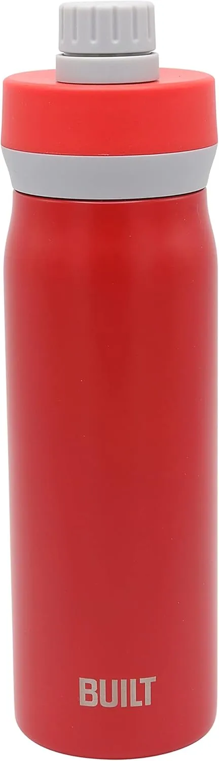 BUILT Cascade Double Wall Vacuum Insulated Stainless Steel Wide Mouth Water Bottle with Comfort Grip and Chug Lid and Carry Handle, 20 ounces