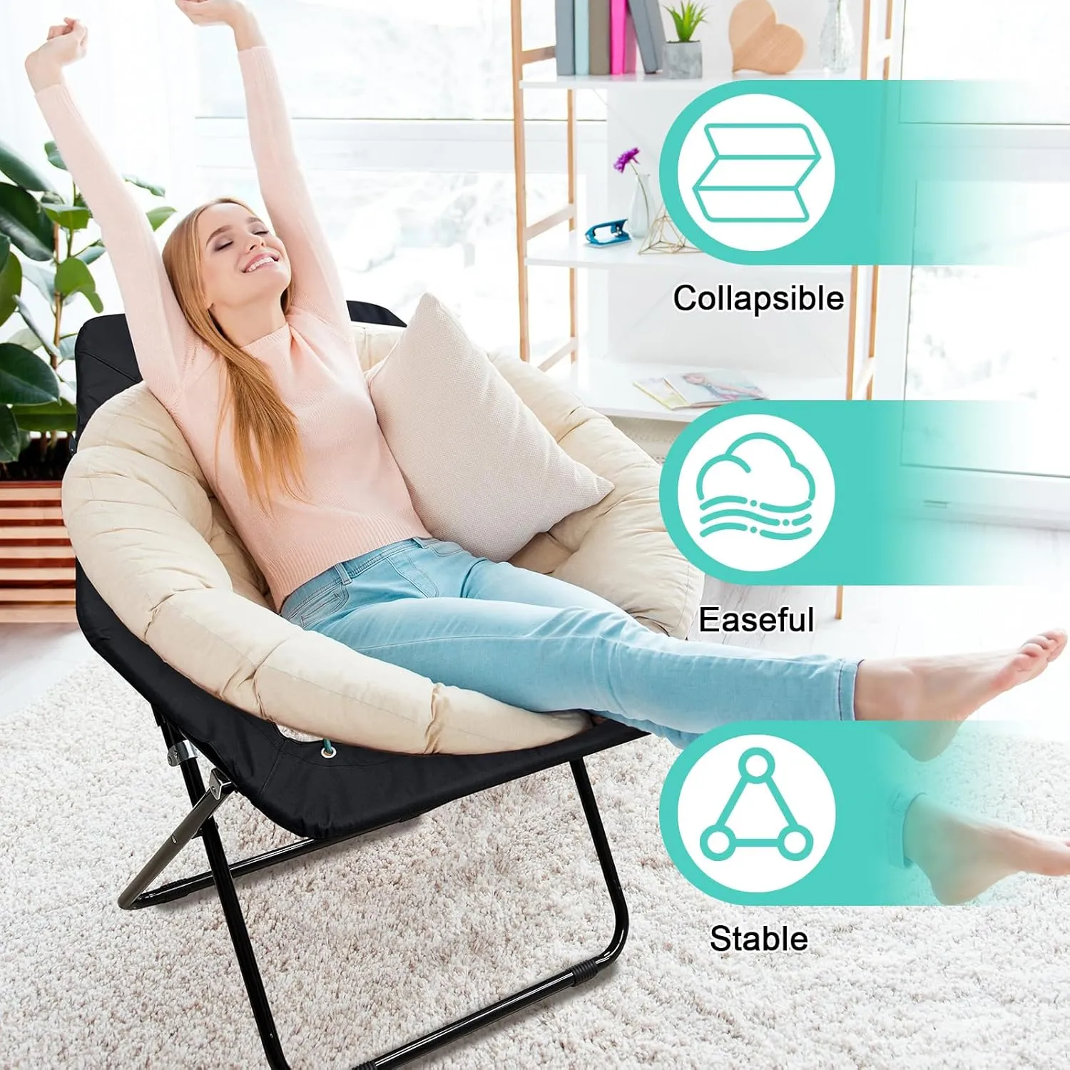 Bungee Chair Portable Foldable, Dish Chair Bunjo Game Chair for Outdoor and Indoor and Camping and BBQ (Pink) (BLACKB)