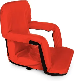 Camco Portable Stadium Seat - Steel Frame w/Padded Cushion Seat, Back Support & Armrests - Invertible Armrests for Wider Seat & Non-Skid Bottom - Great for Camping, RVing, Picnics & More - Red (53096)