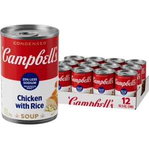 Campbell’s Condensed 25% Less Sodium Chicken and Rice Soup, 10.5 oz Can (Pack of 12)