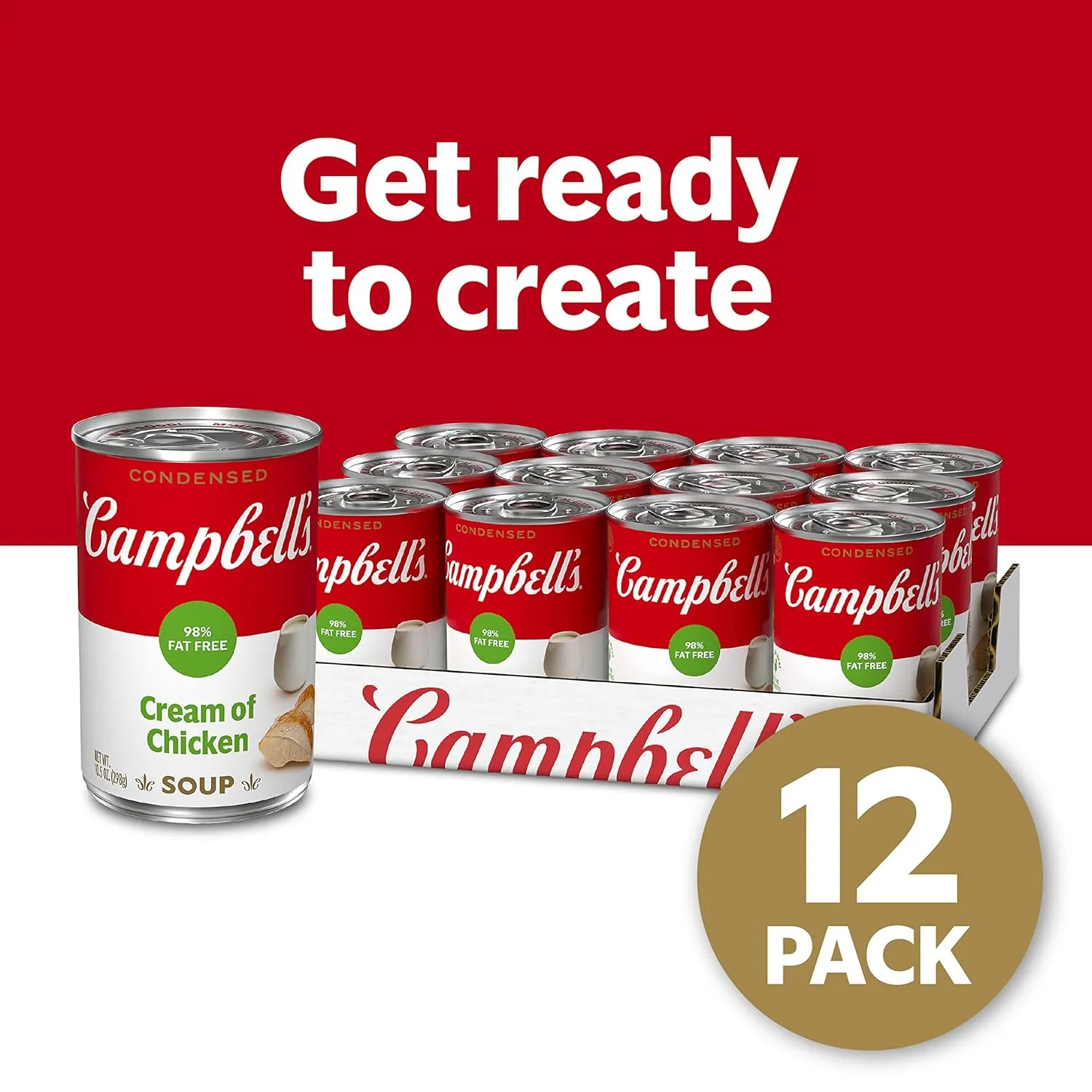 Campbell's Condensed 98% Fat Free Cream of Chicken Soup, 10.5 oz Can (12 Pack)