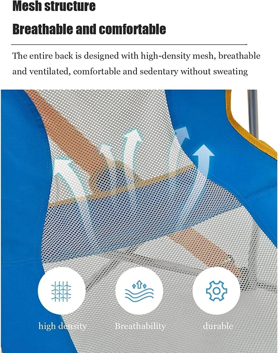 Camping Chair Outdoor Armchair Beach Deck Chairs Portable Leisure Seat Stool with Breathable Mesh, Comes with Storage Bag Folding Chair (Blue 71x59x68cm)