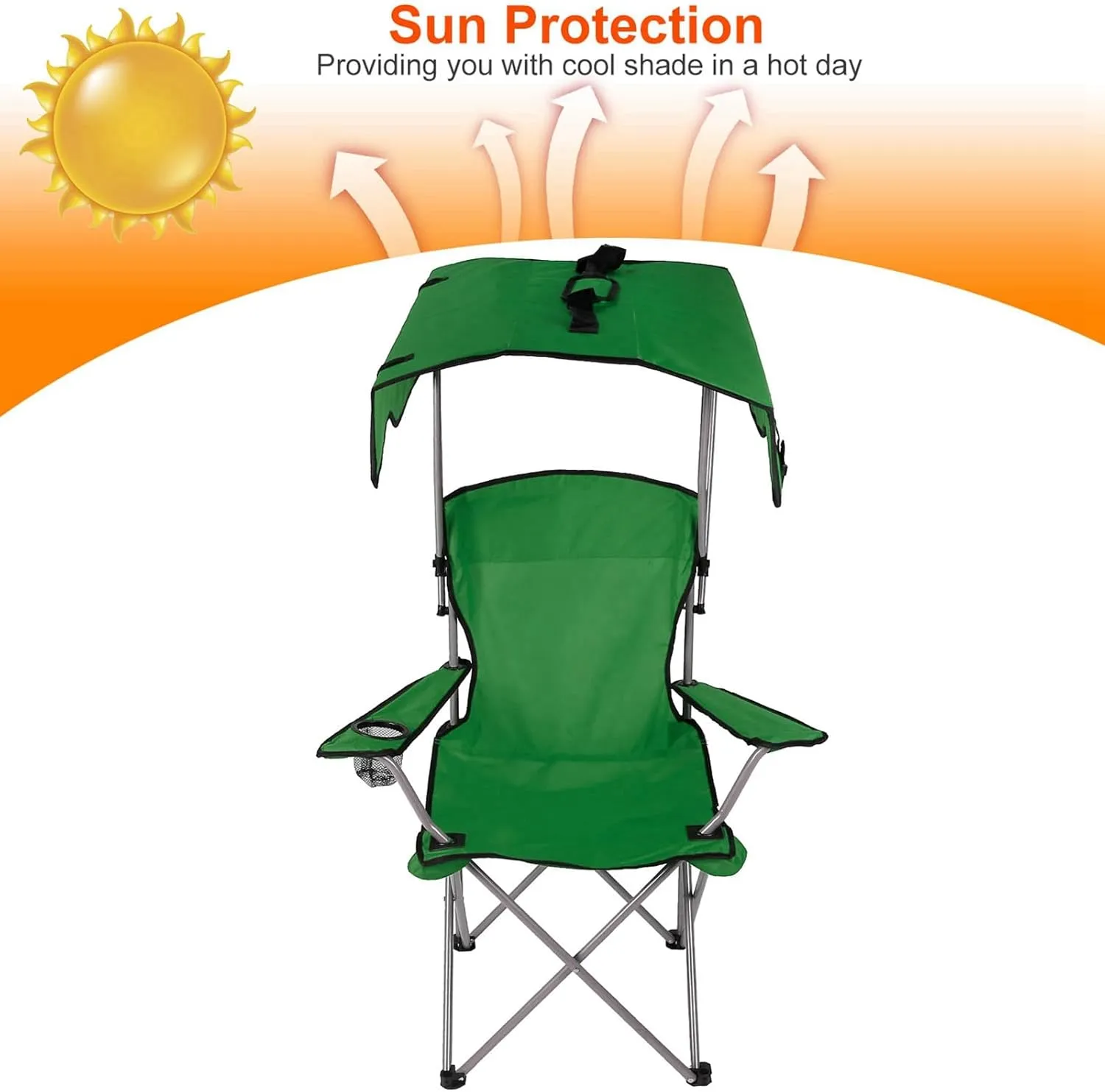 Camping Chair with Canopy, Outdoor Folding Chair with Adjustable Shade & Cup Holder, Heavy Duty Beach Chair for Adult Portable Camping Recliner Support 330 LBS