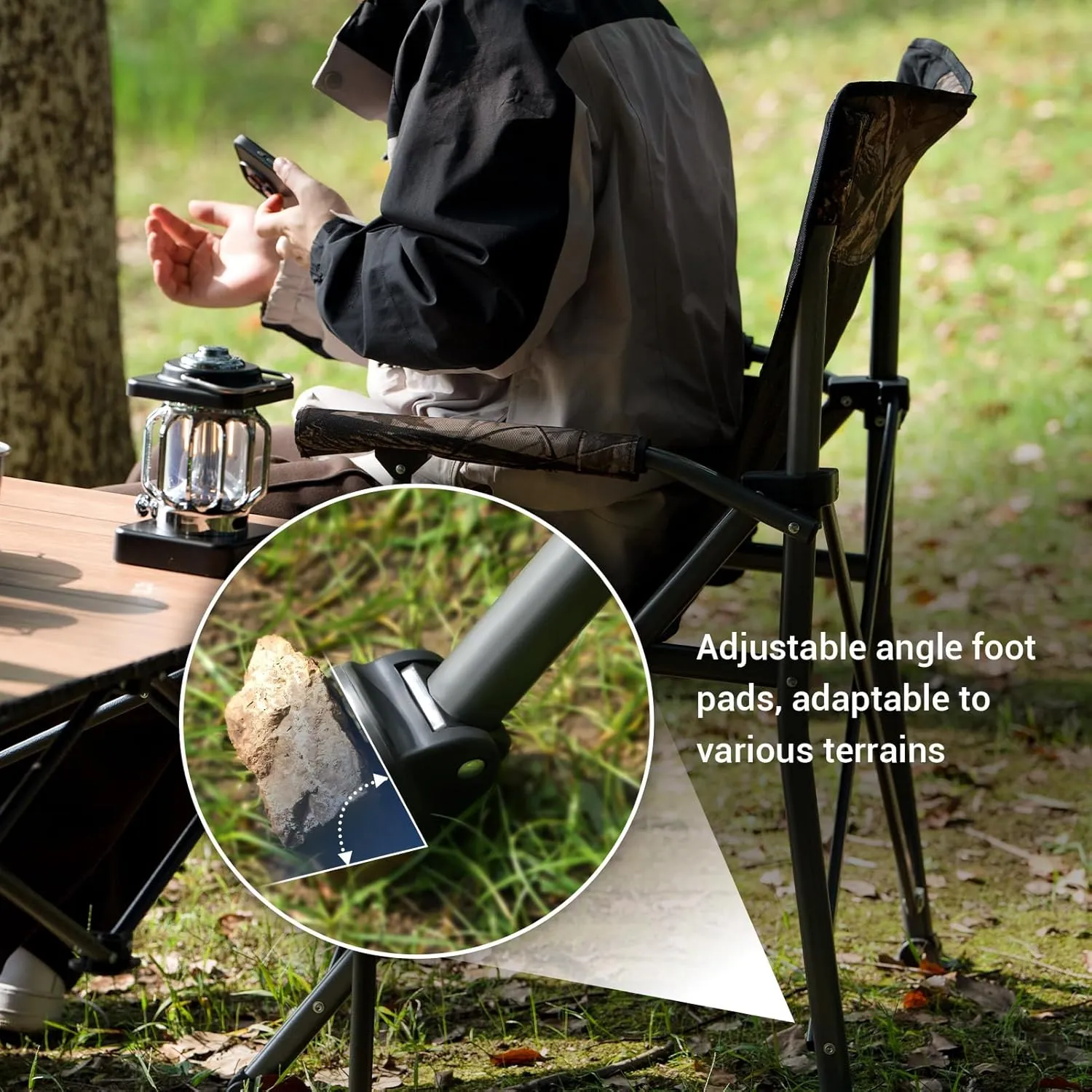 Camping Folding Chair, Heavy Duty Steel Frame Support 400 LBS with Side Pocket and Cup Holder, Portable for Camping, Fishing, Picnic, Black