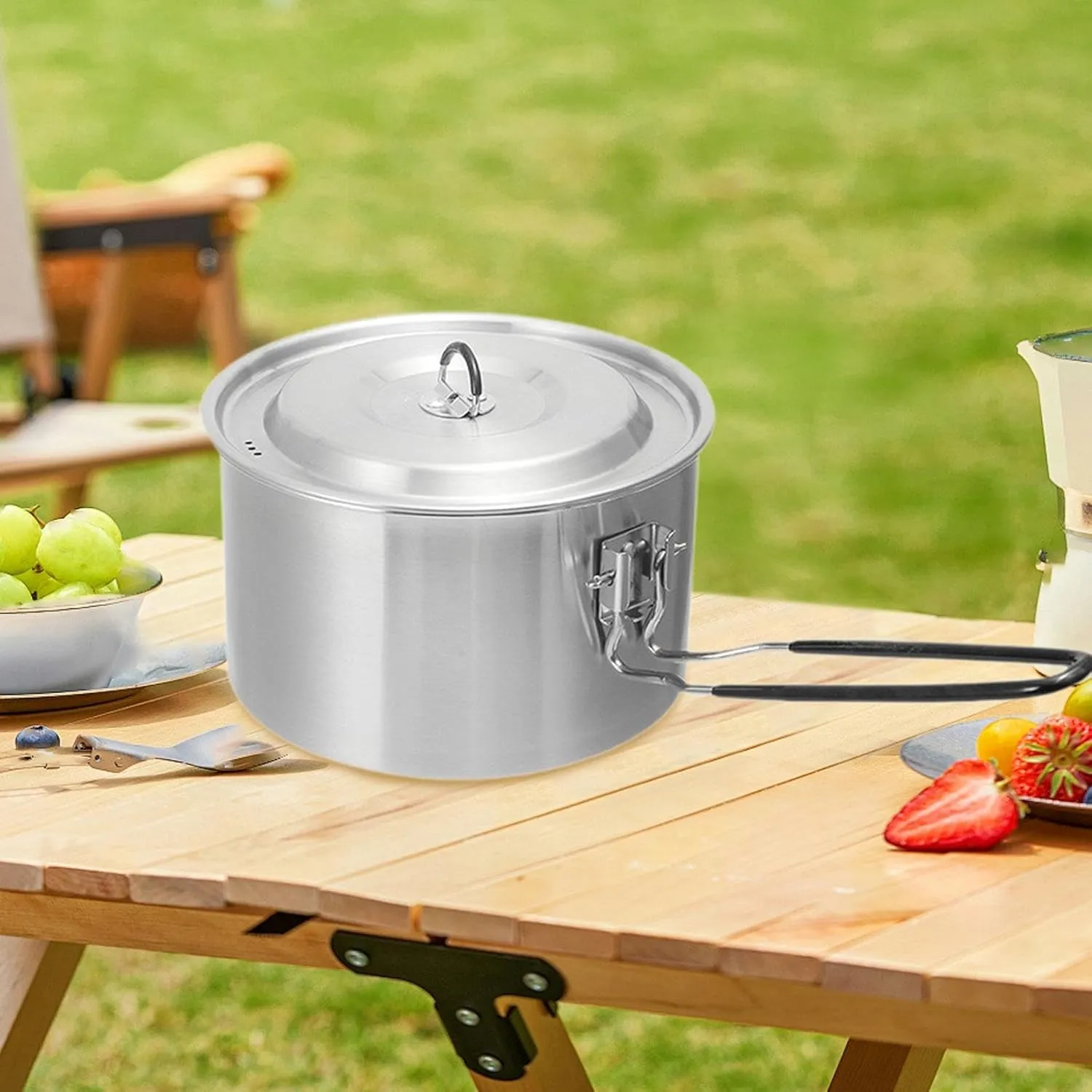 Camping Pot Outdoor Cooking Pot Boiling Water Compact with Lid Camp Stockpot for Fishing BBQ Hiking Travel Backpacking