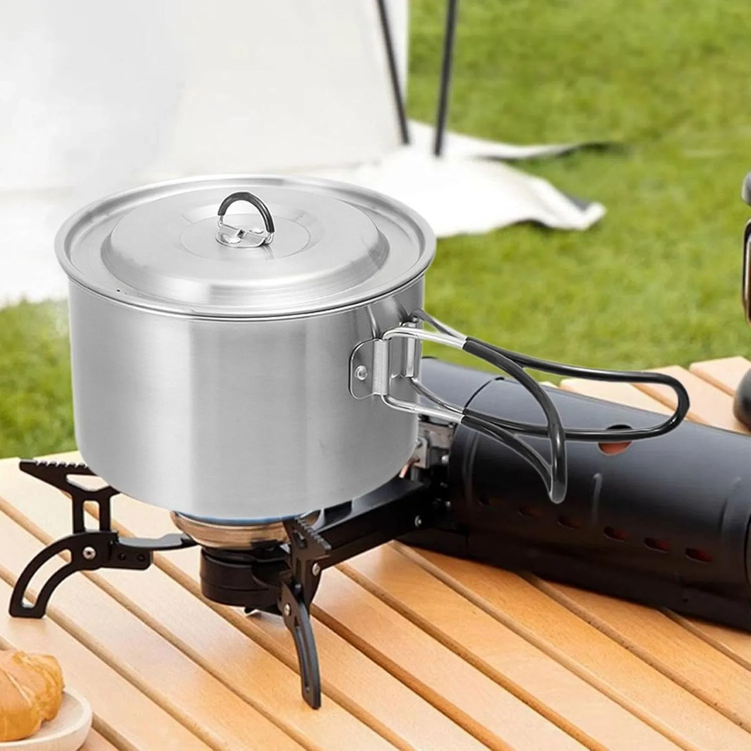 Camping Pot Outdoor Cooking Pot with Handle Practical Compact with Lid Stockpot for Backpacking BBQ Trips Explorers