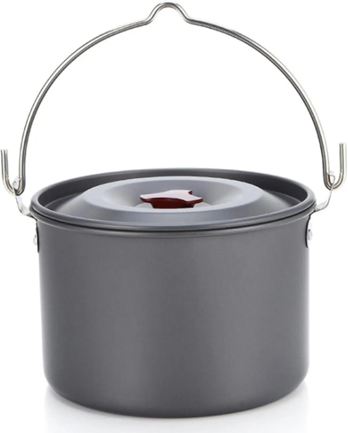 Camping Pot with Lid & Handle Hangable 4L Round Camping Pots Portable Lightweight Aluminium Alloy Cookware for Self-Driving, Tour, BBQ, Picnic