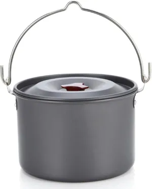 Camping Pot with Lid & Handle Hangable 4L Round Camping Pots Portable Lightweight Aluminium Alloy Cookware for Self-Driving, Tour, BBQ, Picnic