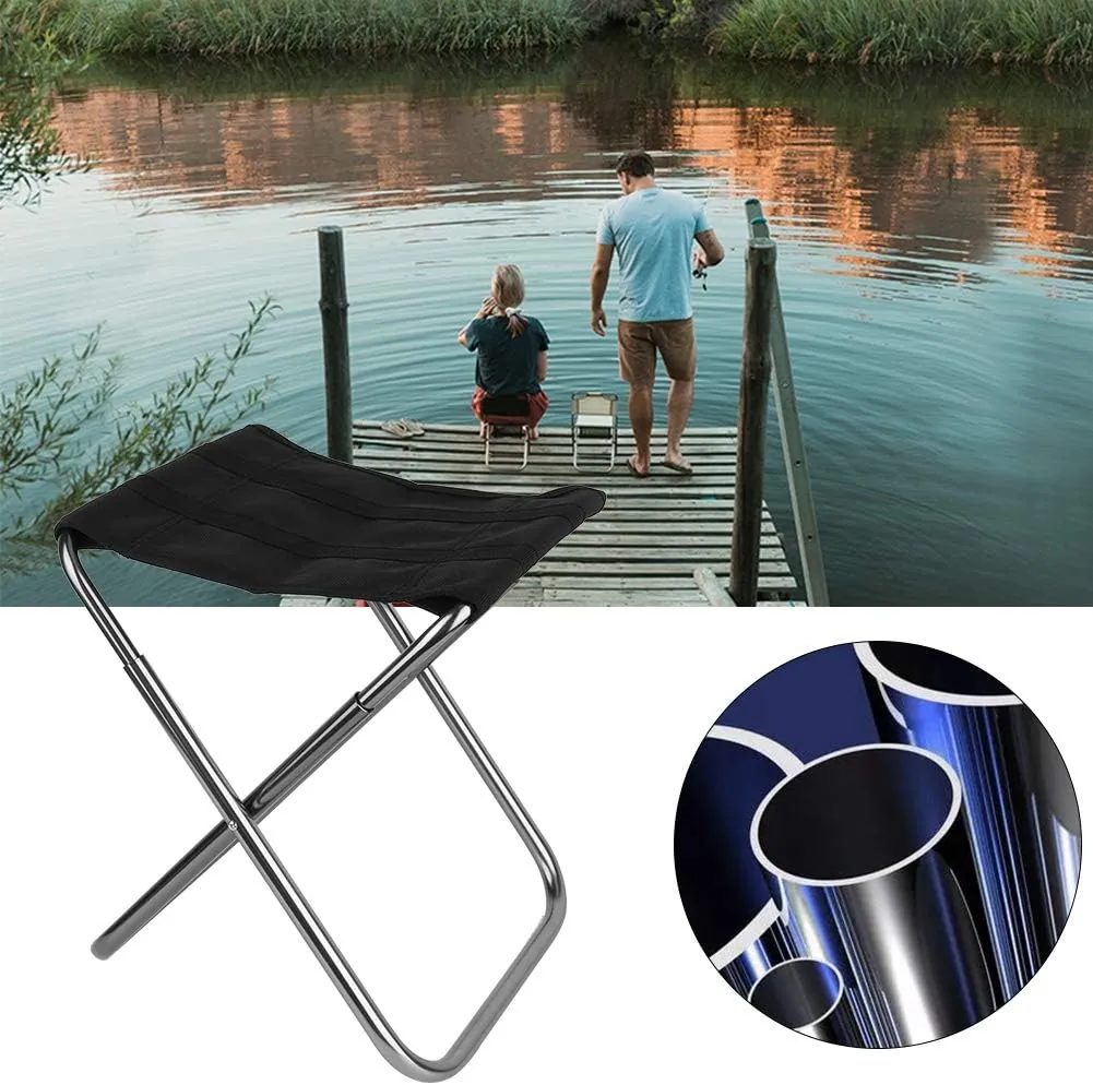 Camping Stool, Portable Folding Stool, Aluminum Alloy Folding Stool for Outside Fit for Fishing Camping and Picnic(M-Silver)