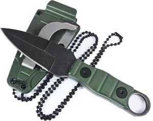 Camping Survival MINI Knife, Full Tang w/Kydex Sheath, Belt Clip and Necklace easy Carry, Stonewashing Blade, Good for Sport Hiking Fishing Hunting