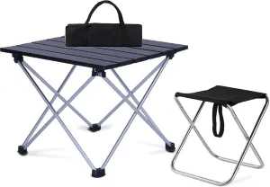 Camping Table Chairs Small Outdoor Set, Portable Aluminum Picnic Table, Suitable for Fishing, Barbecue and Hiking 56x40x40cm