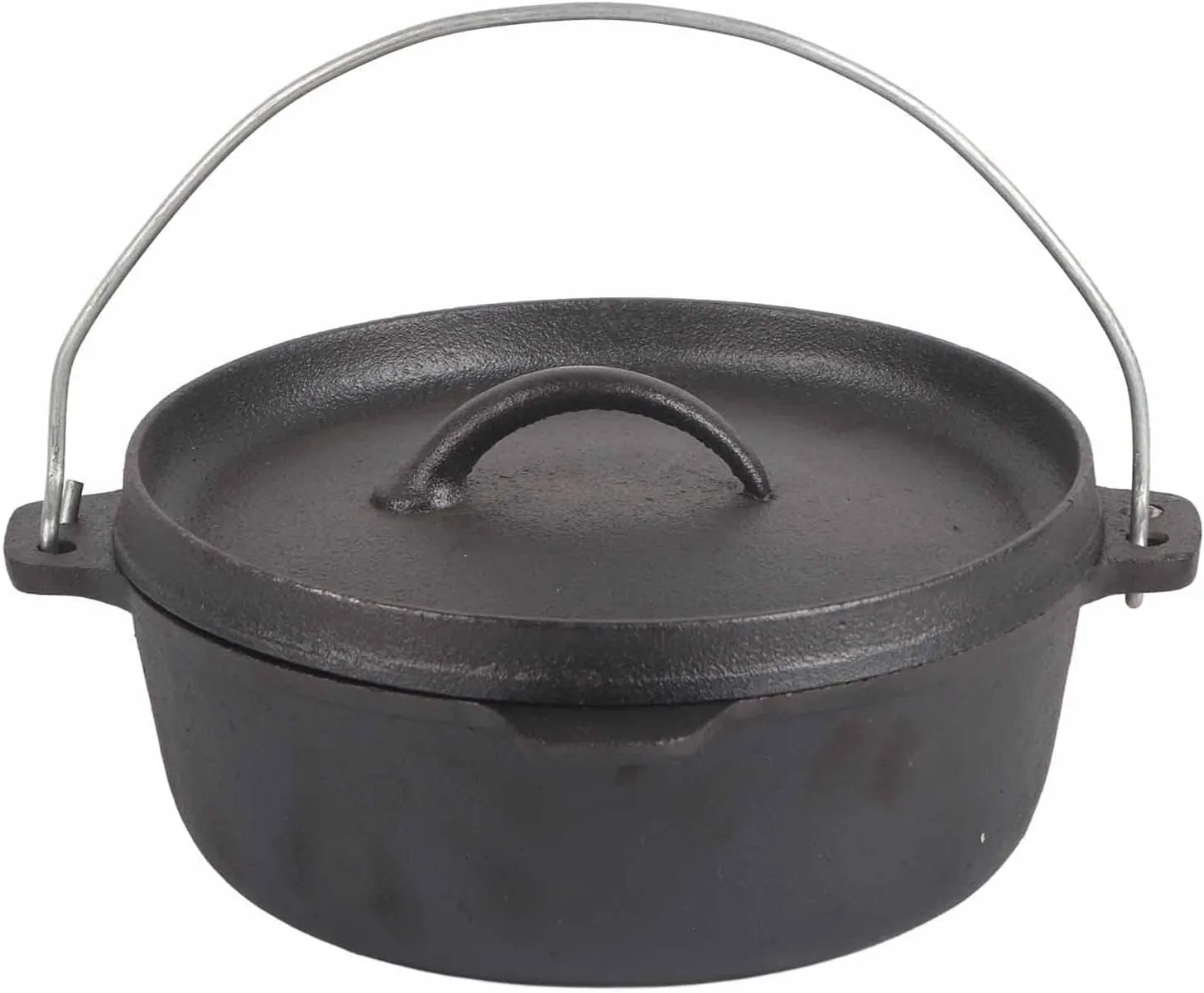 Campinng Pot, Cast Iron Pre Seasoned Camping Cook Pot, Non Stick & Heat Evenly Frying Pan with Circle Handle, Multifunction Outdoor Cookware for Camping, Hiking, Picnic, Home