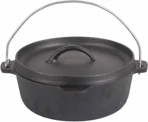 Campinng Pot, Cast Iron Pre Seasoned Camping Cook Pot, Non Stick & Heat Evenly Frying Pan with Circle Handle, Multifunction Outdoor Cookware for Camping, Hiking, Picnic, Home