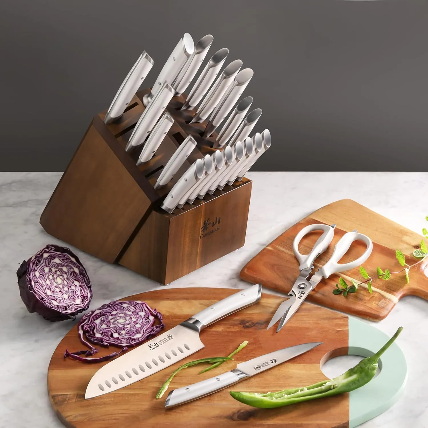 Cangshan HELENA Series German Steel Forged Knife Block Set (23-Piece, White)