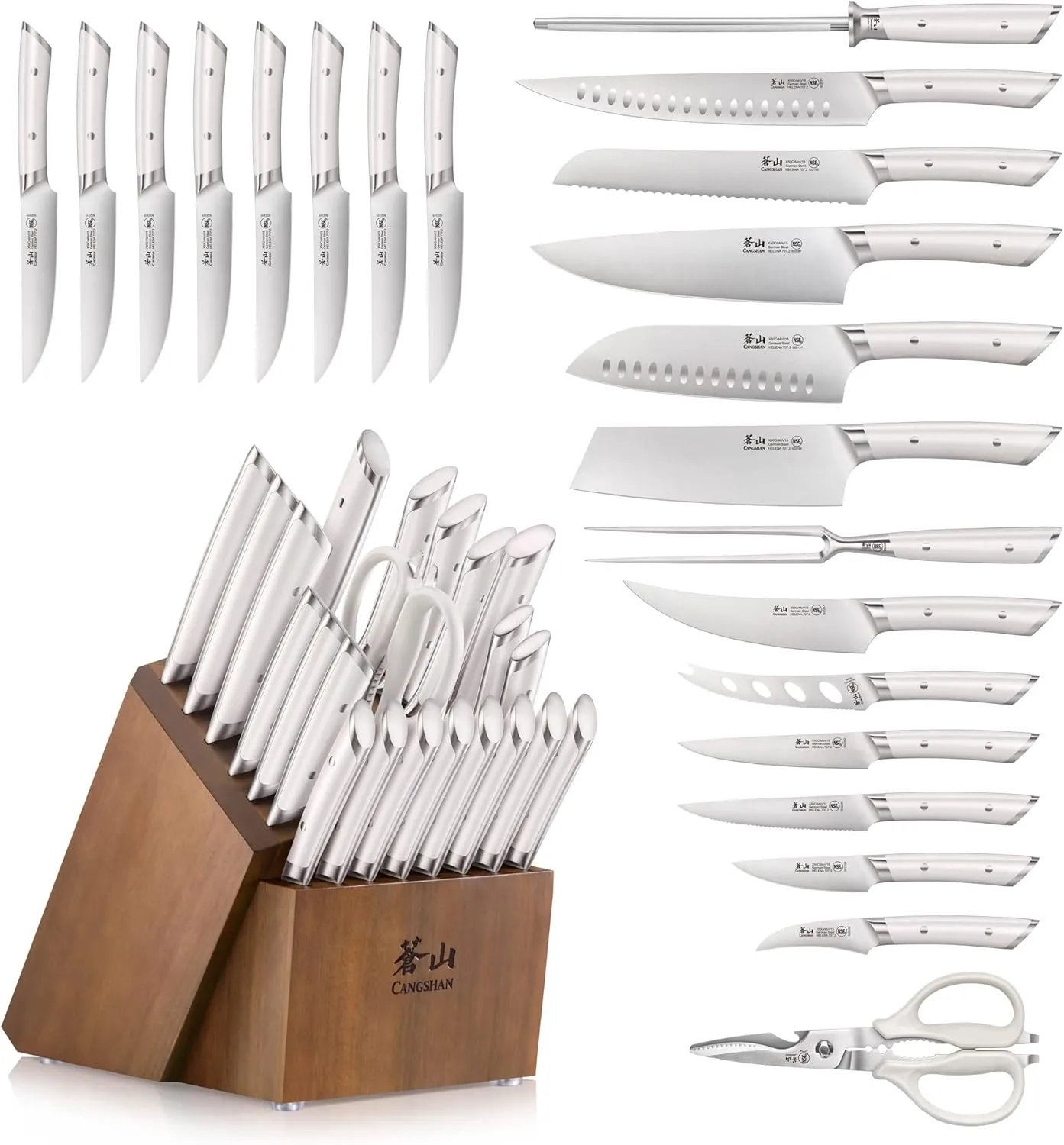 Cangshan HELENA Series German Steel Forged Knife Block Set (23-Piece, White)