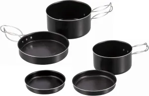 Captain Stag UY-7110 Aluminum Mount Cooker, Set of 5, [Single Pot, 4.7 inches (12 cm), Single Pan, 5.5 inches (14 cm), Frying Pan, Lid (Plate), Inner Plate (Plate), Storage Bag, Made in Japan, Tsubame