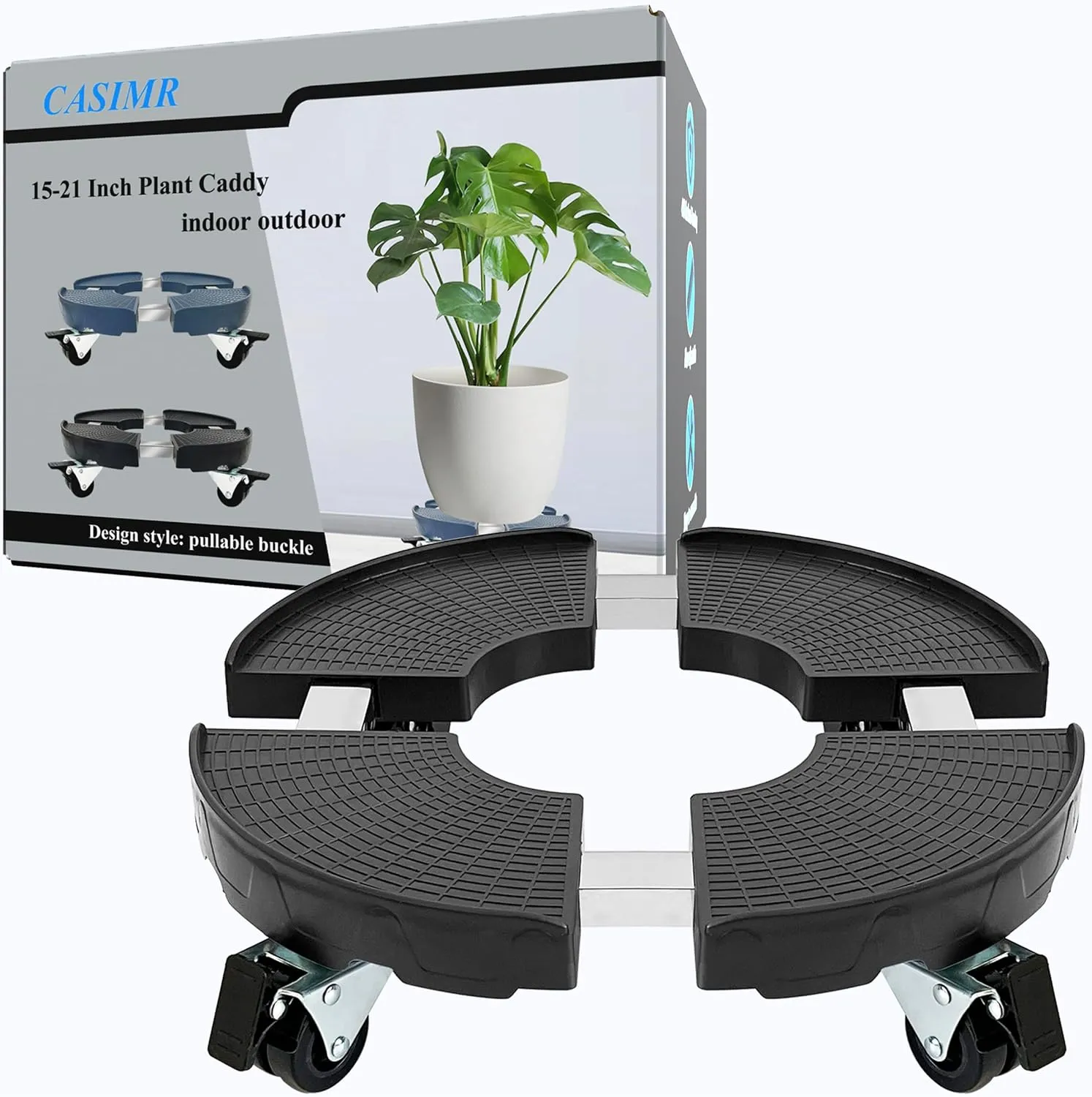 CASIMR Plant Stand with Wheels, Adjustable 15-21" Heavy Duty Plant Caddy with Casters, 440lb Capacity Indoor Outdoor Large Potted Planter Cart Dolly, Rolling Plant Stand for Flower Pot