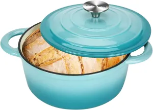 Cast Iron Dutch Oven, 3 QT Round Dutch Oven Pot with Self Basting Lid for Home Baking, Braiser, Cooking, Great Christmas Gifts for Family,Teal