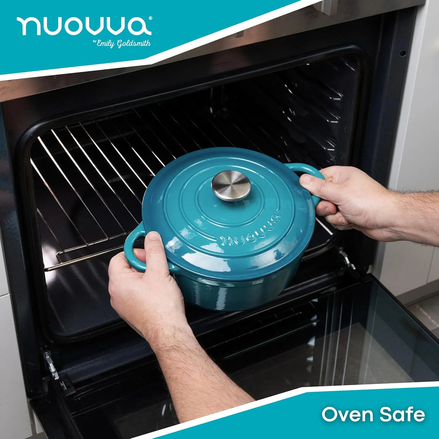 Cast Iron Dutch Oven with Lid – Non-Stick Ovenproof Enamelled Casserole Pot – Sturdy Dutch Oven Cookware – Teal, 2.1-Quart, 20cm – by Nuovva