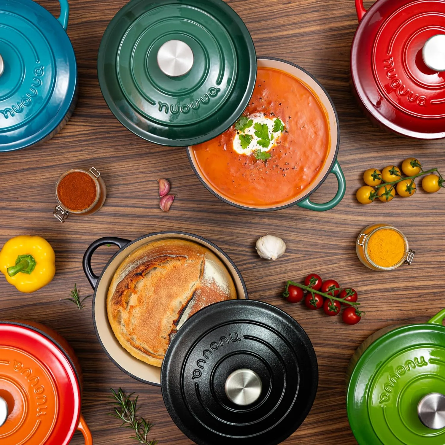 Cast Iron Dutch Oven with Lid – Non-Stick Ovenproof Enamelled Casserole Pot – Sturdy Dutch Oven Cookware – Teal, 2.1-Quart, 20cm – by Nuovva
