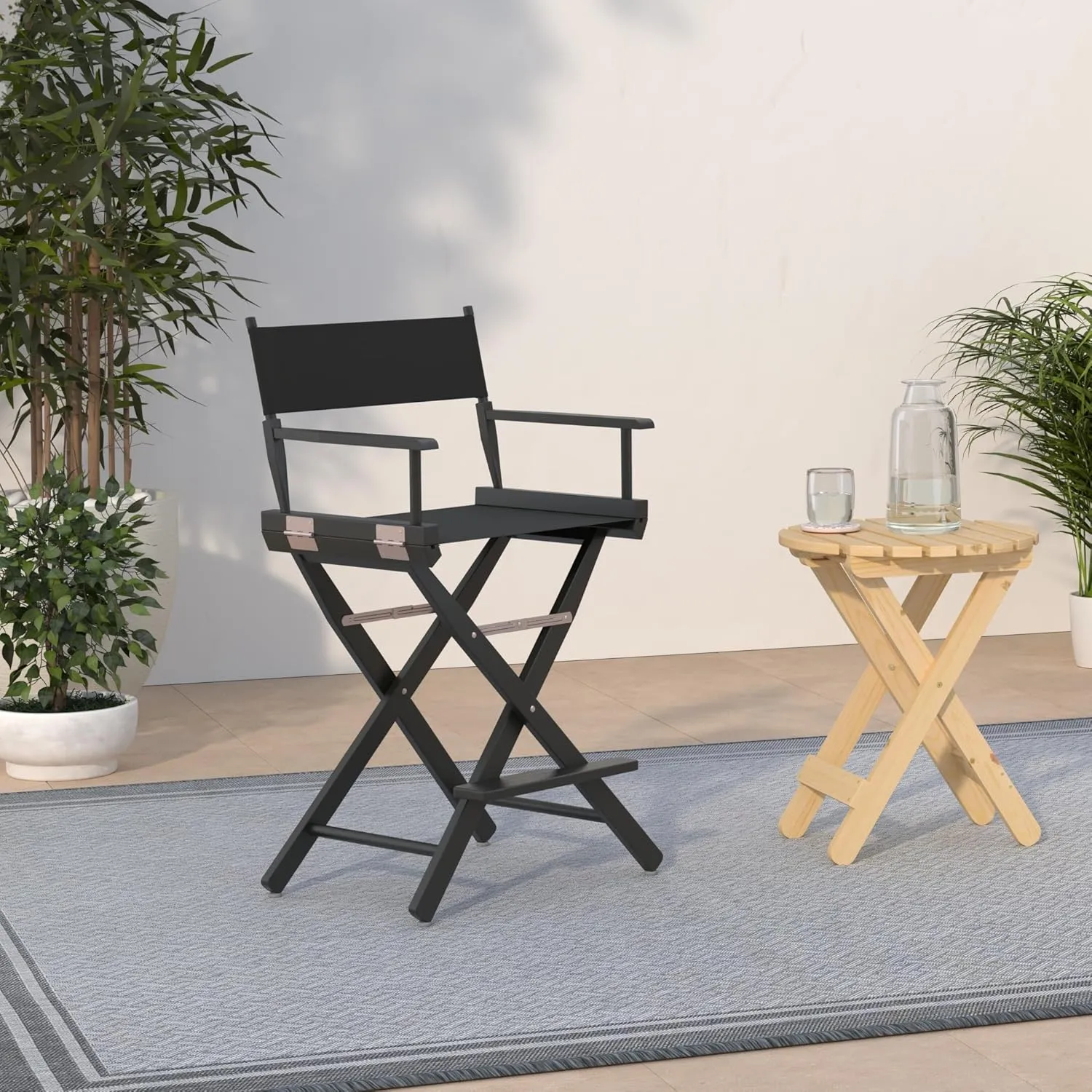 Casual Home 24" Director's Chair Black Frame-with Black Canvas, Counter Height