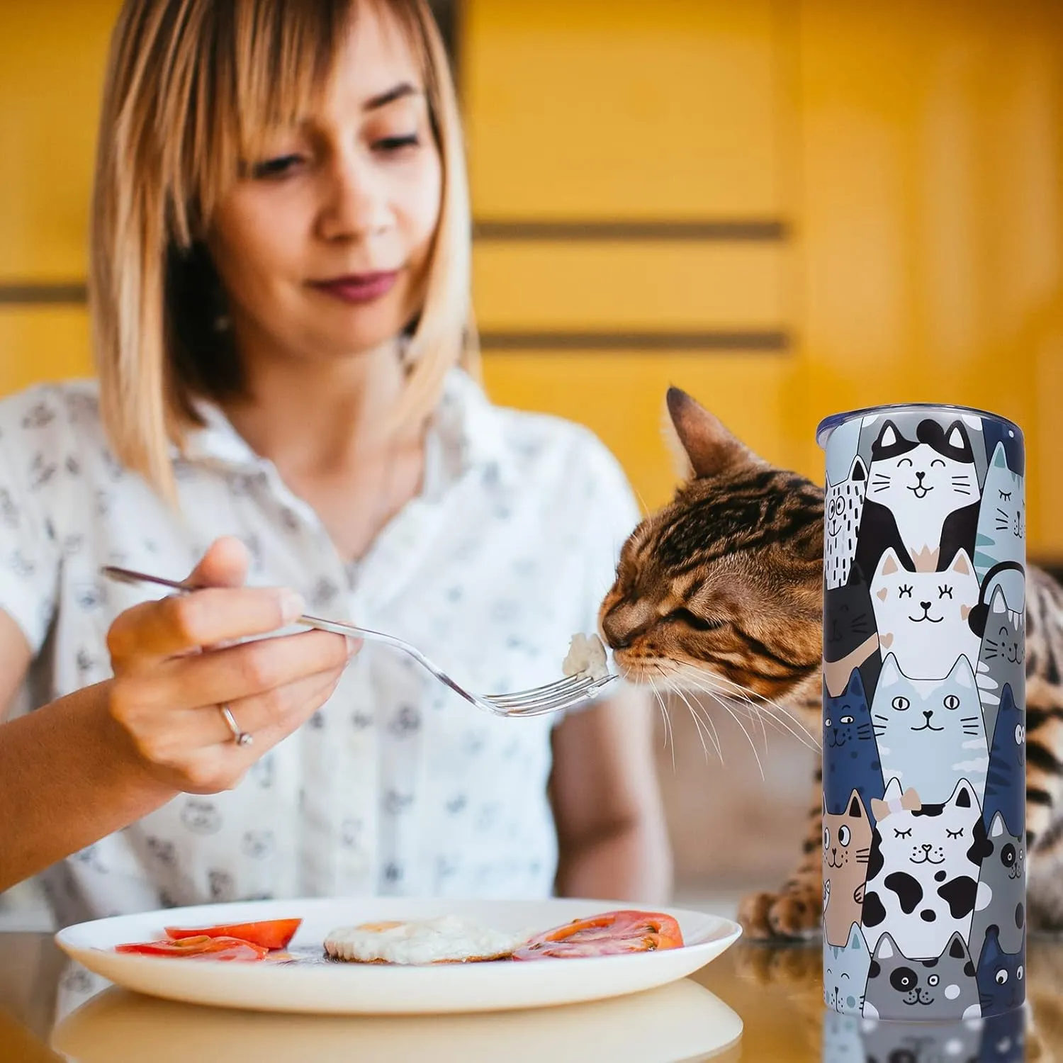 Cat Tumbler With Lid and Straw - 20 oz Insulated Stainless Steel Tumbler - Travel Mug and Wine Cups for Cat Lovers Gifts