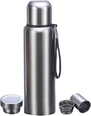 CDJ 34 oz Thermos with Tea Infuser Stainless Steel Vacuum Insulated Water Bottles with 2 Covers Flasks for Hot and Cold Drinks Large Coffee Bottle for Traval,Hiking,Camping