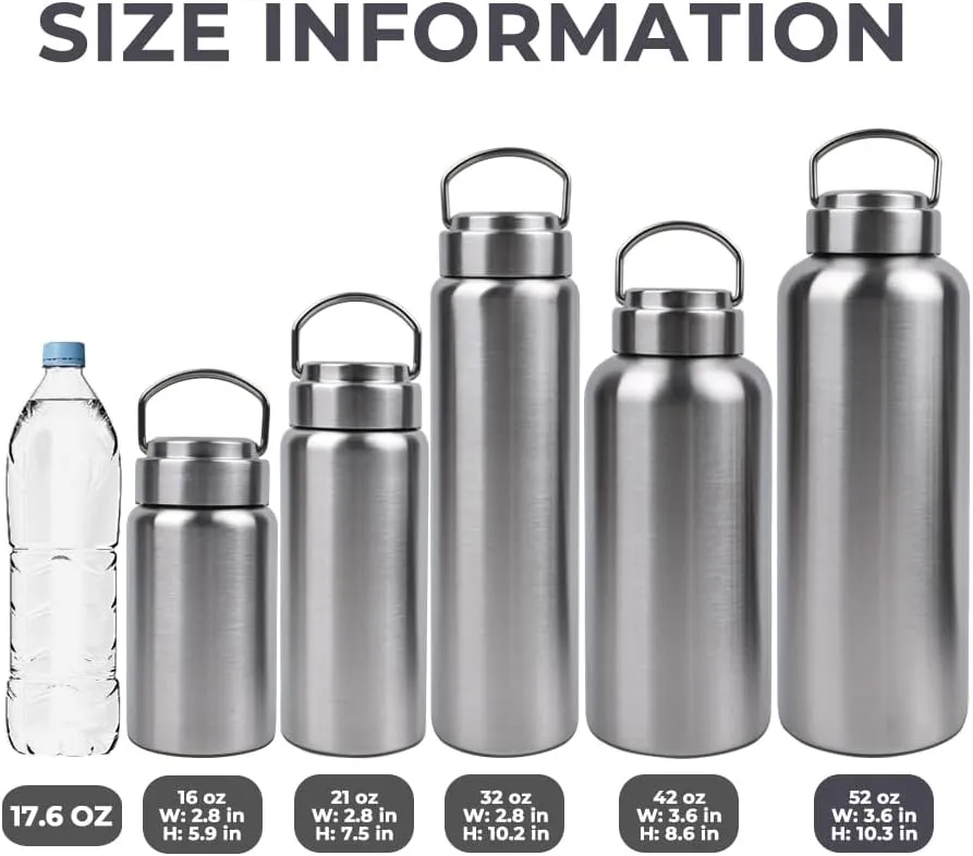 CDJ 52oz Uninsulated Single Wall Stainless Steel Water Bottle, Reusable Metal Water Bottle for Sports, Leakproof and Durable, Perfect for Hiking, Gym, Picnics, and Outdoor Activities