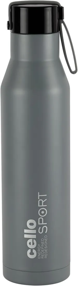 Cello Maestro Stainless Steel Vacuum Insulated Flask | Hot & Cold Water Bottle with Screw top Lid | Leak Proof | Scratch Resistant | Double Walled Water Bottle for Sports, Gym, Outdoor (25oz, Grey)