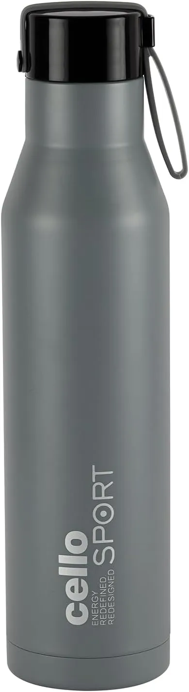 Cello Maestro Stainless Steel Vacuum Insulated Flask | Hot & Cold Water Bottle with Screw top Lid | Leak Proof | Scratch Resistant | Double Walled Water Bottle for Sports, Gym, Outdoor (25oz, Grey)