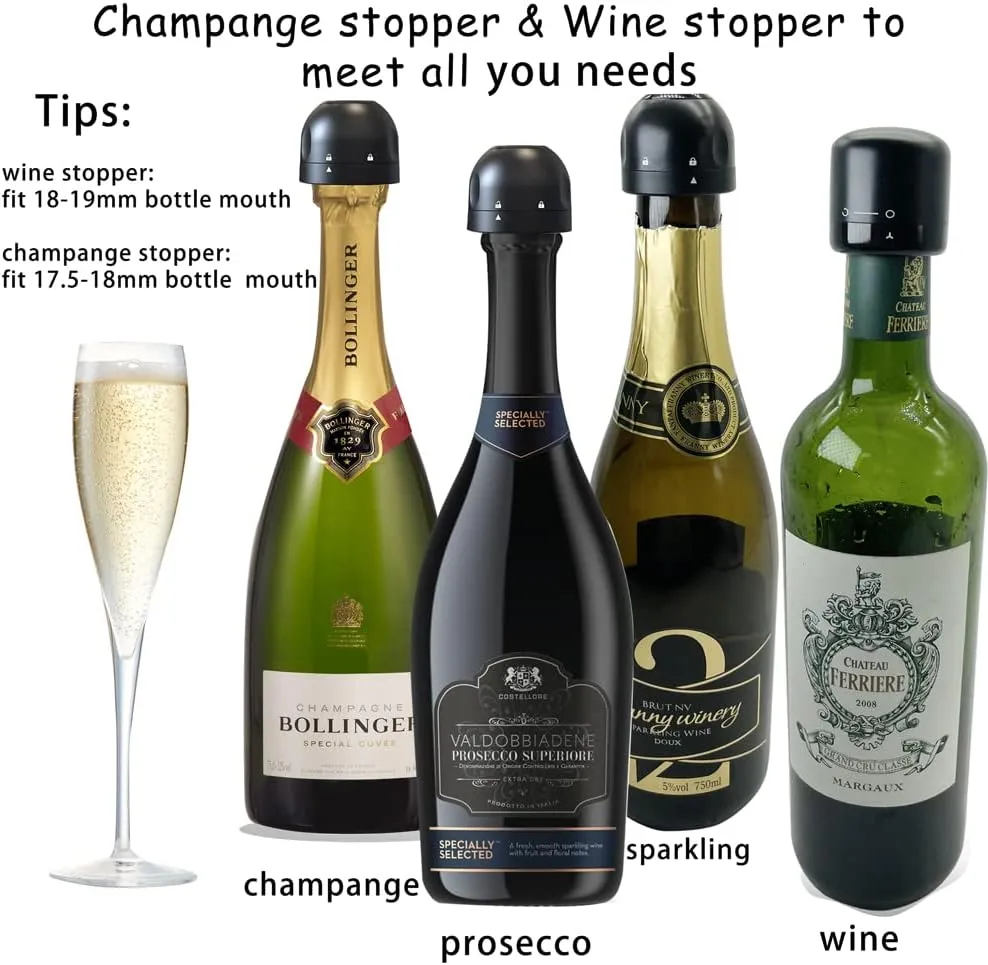 Champagne and Wine stoppers, (4Pack) SunDiao Champagne and Wine Sealer, Reusable Silicone Leakproof Champagne & Wine Stoppers, Keep Champagne and Wine Fresh