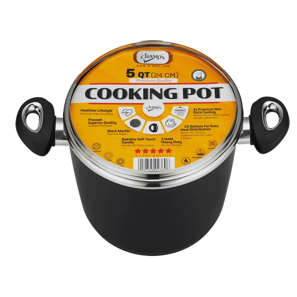 Champs Black Pot NS Speckled Inside w/ Glass Lid 3.1mm 5 qrt From Mexmax INC.