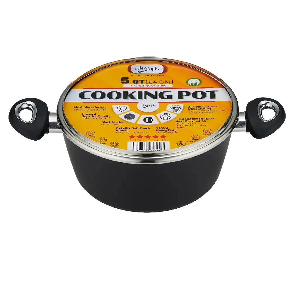 Champs Black Pot NS Speckled Inside w/ Glass Lid 3.1mm 5 qrt From Mexmax INC.