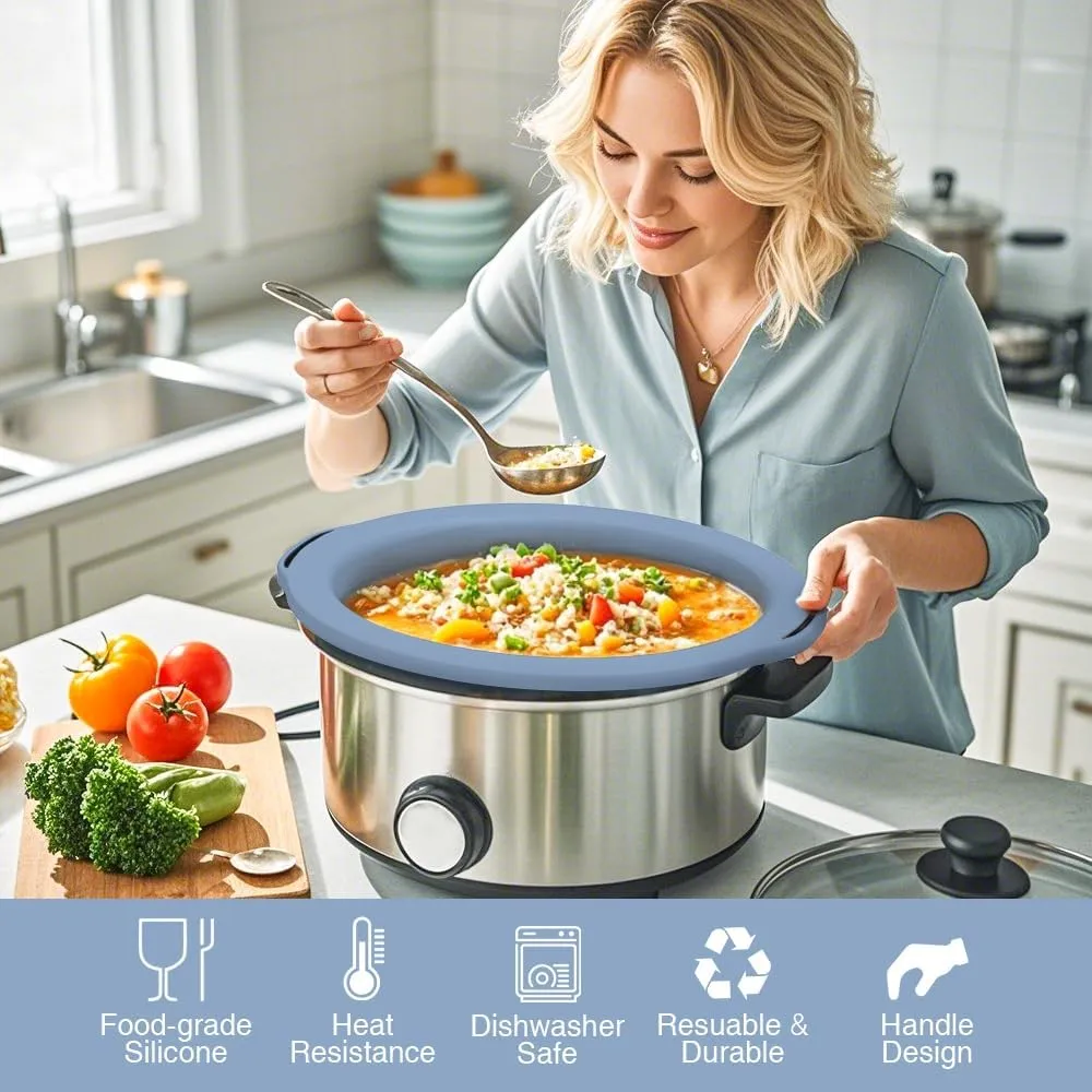 ChefAid Slow Cooker Liners, 100% Silicone Reusable Crock Pot Insert Accessories for 6-8 Oval or Round Quart Slow Cookers, Food Safe & Dishwasher Safe (NavyBlue-GrayishBlue)