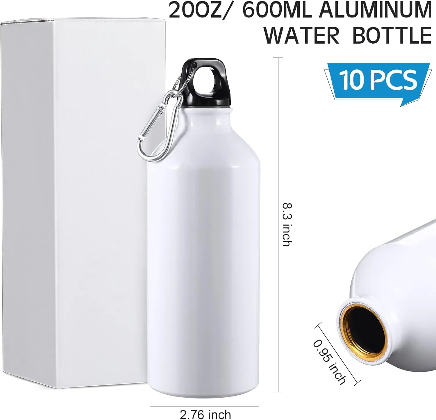 CHENGU 10 Pcs Aluminum Water Bottle 20 oz Reusable Bottles Lightweight Leak Proof Aluminum Sports Travel Bottles with Twist Cap Buckle for Gym, Hiking, Cycling, Camping, Fishing